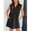 MEROKEETY Women’s 2026 Summer Short Sleeve Mini Dress Casual Collared V Neck Loose T Shirt Dresses(Black)