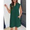 MEROKEETY Women’s 2026 Summer Short Sleeve Mini Dress Casual Collared V Neck Loose T Shirt Dresses(Dark Green)
