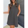 MEROKEETY Women’s 2026 Summer Short Sleeve Mini Dress Casual Collared V Neck Loose T Shirt Dresses(Gray)