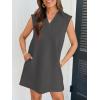 MEROKEETY Women’s 2026 Summer Short Sleeve Mini Dress Casual Collared V Neck Loose T Shirt Dresses(Gray)