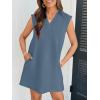MEROKEETY Women’s 2026 Summer Short Sleeve Mini Dress Casual Collared V Neck Loose T Shirt Dresses(Gray Blue)