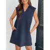 MEROKEETY Women’s 2026 Summer Short Sleeve Mini Dress Casual Collared V Neck Loose T Shirt Dresses(Navy)