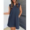 MEROKEETY Women’s 2026 Summer Short Sleeve Mini Dress Casual Collared V Neck Loose T Shirt Dresses(Navy)