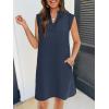 MEROKEETY Women’s 2026 Summer Short Sleeve Mini Dress Casual Collared V Neck Loose T Shirt Dresses(Navy)