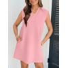 MEROKEETY Women’s 2026 Summer Short Sleeve Mini Dress Casual Collared V Neck Loose T Shirt Dresses(Pink)