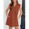MEROKEETY Women’s 2026 Summer Short Sleeve Mini Dress Casual Collared V Neck Loose T Shirt Dresses(Rust)