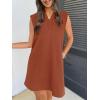 MEROKEETY Women’s 2026 Summer Short Sleeve Mini Dress Casual Collared V Neck Loose T Shirt Dresses(Rust)