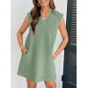 MEROKEETY Women’s 2026 Summer Short Sleeve Mini Dress Casual Collared V Neck Loose T Shirt Dresses(Sage)