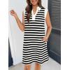 MEROKEETY Women’s 2026 Summer Short Sleeve Mini Dress Casual Collared V Neck Loose T Shirt Dresses(Stripedblack)