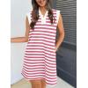 MEROKEETY Women’s 2026 Summer Short Sleeve Mini Dress Casual Collared V Neck Loose T Shirt Dresses(Stripedpink)
