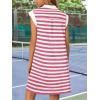 MEROKEETY Women’s 2026 Summer Short Sleeve Mini Dress Casual Collared V Neck Loose T Shirt Dresses(Stripedpink)
