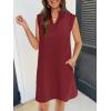 MEROKEETY Women’s 2026 Summer Short Sleeve Mini Dress Casual Collared V Neck Loose T Shirt Dresses(Wine)