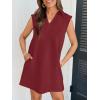 MEROKEETY Women’s 2026 Summer Short Sleeve Mini Dress Casual Collared V Neck Loose T Shirt Dresses(Wine)