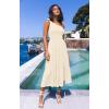 MEROKEETY Women’s 2026 Summer Sleeveless Midi Dress One Shoulder Knot Smocked Split Formal Cocktail Wedding Guest Dresses(Beige)