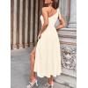 MEROKEETY Women’s 2026 Summer Sleeveless Midi Dress One Shoulder Knot Smocked Split Formal Cocktail Wedding Guest Dresses(Beige)