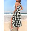 MEROKEETY Women’s 2026 Summer Sleeveless Midi Dress One Shoulder Knot Smocked Split Formal Cocktail Wedding Guest Dresses(Blackfloral)