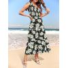 MEROKEETY Women’s 2026 Summer Sleeveless Midi Dress One Shoulder Knot Smocked Split Formal Cocktail Wedding Guest Dresses(Blackfloral)