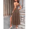 MEROKEETY Women’s 2026 Summer Sleeveless Midi Dress One Shoulder Knot Smocked Split Formal Cocktail Wedding Guest Dresses(Coffee)