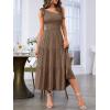MEROKEETY Women’s 2026 Summer Sleeveless Midi Dress One Shoulder Knot Smocked Split Formal Cocktail Wedding Guest Dresses(Coffee)