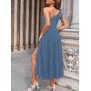MEROKEETY Women’s 2026 Summer Sleeveless Midi Dress One Shoulder Knot Smocked Split Formal Cocktail Wedding Guest Dresses(Dusty Blue)