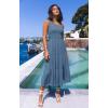 MEROKEETY Women’s 2026 Summer Sleeveless Midi Dress One Shoulder Knot Smocked Split Formal Cocktail Wedding Guest Dresses(Dusty Blue)