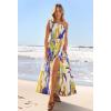 MEROKEETY Women’s 2026 Summer Sleeveless Midi Dress One Shoulder Knot Smocked Split Formal Cocktail Wedding Guest Dresses(Gingerfloral)