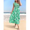 MEROKEETY Women’s 2026 Summer Sleeveless Midi Dress One Shoulder Knot Smocked Split Formal Cocktail Wedding Guest Dresses(Greenfloral)