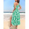 MEROKEETY Women’s 2026 Summer Sleeveless Midi Dress One Shoulder Knot Smocked Split Formal Cocktail Wedding Guest Dresses(Greenfloral)