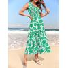 MEROKEETY Women’s 2026 Summer Sleeveless Midi Dress One Shoulder Knot Smocked Split Formal Cocktail Wedding Guest Dresses(Greenfloral)