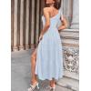 MEROKEETY Women’s 2026 Summer Sleeveless Midi Dress One Shoulder Knot Smocked Split Formal Cocktail Wedding Guest Dresses(Light Blue)