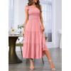 MEROKEETY Women’s 2026 Summer Sleeveless Midi Dress One Shoulder Knot Smocked Split Formal Cocktail Wedding Guest Dresses(Light Pink)