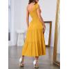 MEROKEETY Women’s 2026 Summer Sleeveless Midi Dress One Shoulder Knot Smocked Split Formal Cocktail Wedding Guest Dresses(Mustard)