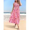 MEROKEETY Women’s 2026 Summer Sleeveless Midi Dress One Shoulder Knot Smocked Split Formal Cocktail Wedding Guest Dresses(Pinkfloral)