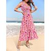 MEROKEETY Women’s 2026 Summer Sleeveless Midi Dress One Shoulder Knot Smocked Split Formal Cocktail Wedding Guest Dresses(Pinkfloral)