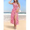 MEROKEETY Women’s 2026 Summer Sleeveless Midi Dress One Shoulder Knot Smocked Split Formal Cocktail Wedding Guest Dresses(Pinkfloral)