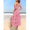MEROKEETY Women’s 2026 Summer Sleeveless Midi Dress One Shoulder Knot Smocked Split Formal Cocktail Wedding Guest Dresses(Pinkfloral)