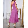MEROKEETY Women’s 2026 Summer Sleeveless Midi Dress One Shoulder Knot Smocked Split Formal Cocktail Wedding Guest Dresses(Plum)