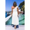 MEROKEETY Women’s 2026 Summer Sleeveless Midi Dress One Shoulder Knot Smocked Split Formal Cocktail Wedding Guest Dresses(White)