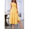 MEROKEETY Women’s 2026 Summer Sleeveless Midi Dress One Shoulder Knot Smocked Split Formal Cocktail Wedding Guest Dresses(Yellow)