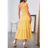 MEROKEETY Women’s 2026 Summer Sleeveless Midi Dress One Shoulder Knot Smocked Split Formal Cocktail Wedding Guest Dresses(Yellow)