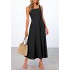 MEROKEETY Women’s 2026 Summer Sleeveless Midi Dress Square Neck Smocked Flowy A Line Beach Dresses(Black)