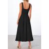 MEROKEETY Women’s 2026 Summer Sleeveless Midi Dress Square Neck Smocked Flowy A Line Beach Dresses(Black)