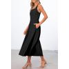 MEROKEETY Women’s 2026 Summer Sleeveless Midi Dress Square Neck Smocked Flowy A Line Beach Dresses(Black)