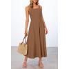 MEROKEETY Women’s 2026 Summer Sleeveless Midi Dress Square Neck Smocked Flowy A Line Beach Dresses(Coffee)