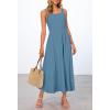 MEROKEETY Women’s 2026 Summer Sleeveless Midi Dress Square Neck Smocked Flowy A Line Beach Dresses(Dusty Blue)