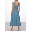 MEROKEETY Women’s 2026 Summer Sleeveless Midi Dress Square Neck Smocked Flowy A Line Beach Dresses(Dusty Blue)