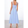 MEROKEETY Women’s 2026 Summer Sleeveless Midi Dress Square Neck Smocked Flowy A Line Beach Dresses(Light Blue)