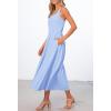 MEROKEETY Women’s 2026 Summer Sleeveless Midi Dress Square Neck Smocked Flowy A Line Beach Dresses(Light Blue)