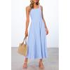 MEROKEETY Women’s 2026 Summer Sleeveless Midi Dress Square Neck Smocked Flowy A Line Beach Dresses(Light Blue)
