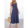 MEROKEETY Women’s 2026 Summer Sleeveless Midi Dress Square Neck Smocked Flowy A Line Beach Dresses(Navy)